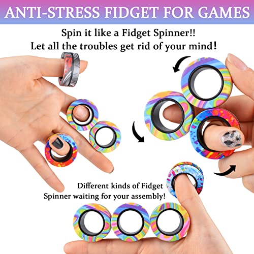 Cevioce 9-Piece Magnetic Fidget Rings Set – Stress Relief Toys for Kids & Adults with ADHD or Anxiety