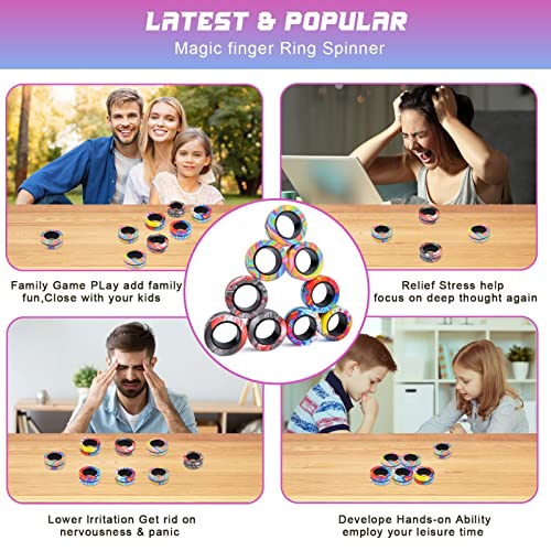 Cevioce 9-Piece Magnetic Fidget Rings Set – Stress Relief Toys for Kids & Adults with ADHD or Anxiety