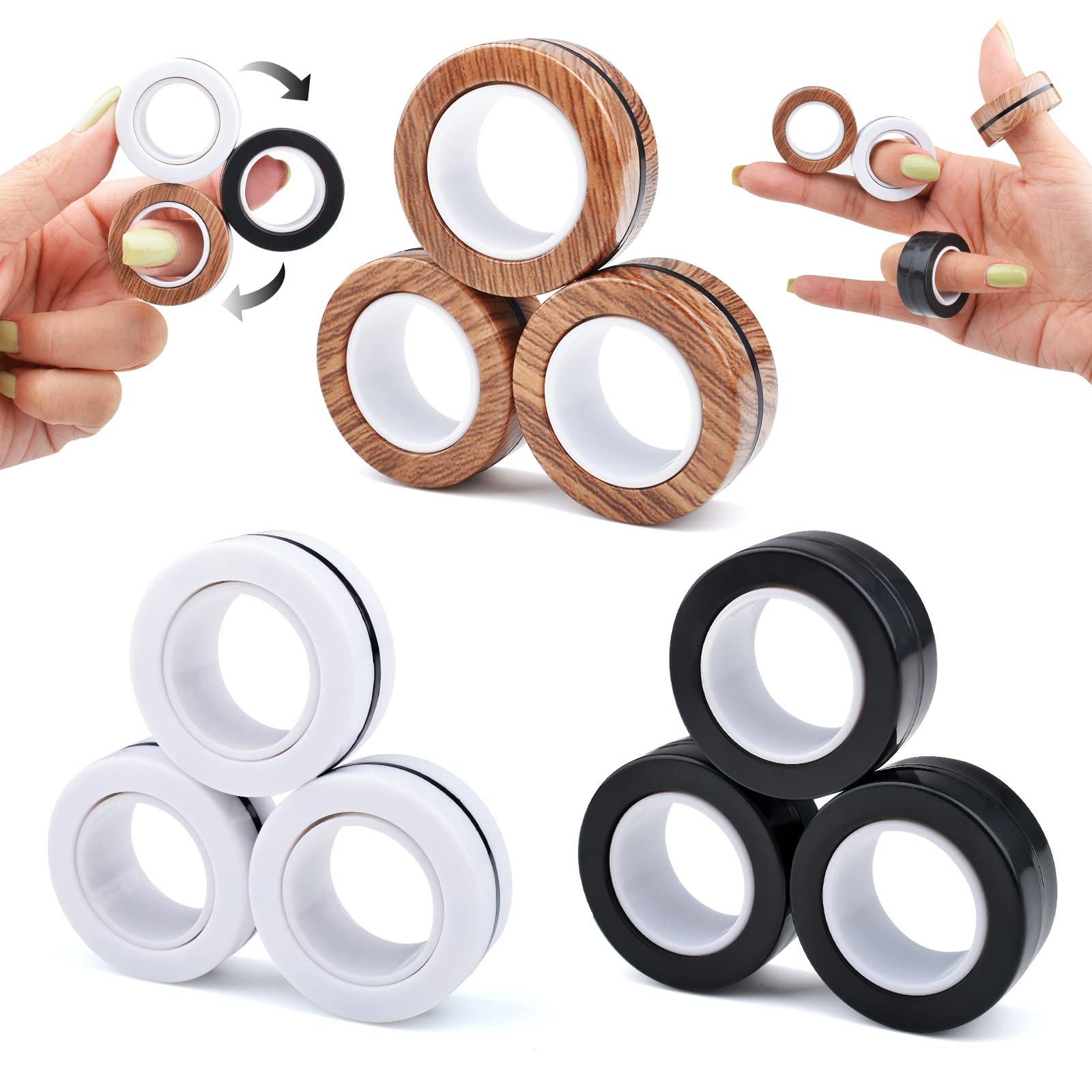 Cevioce 9-Piece Magnetic Ring Fidget Toy Set – Stress Relief Fidget Rings for ADHD, Anxiety, Focus – Gifts for Kids & Adults