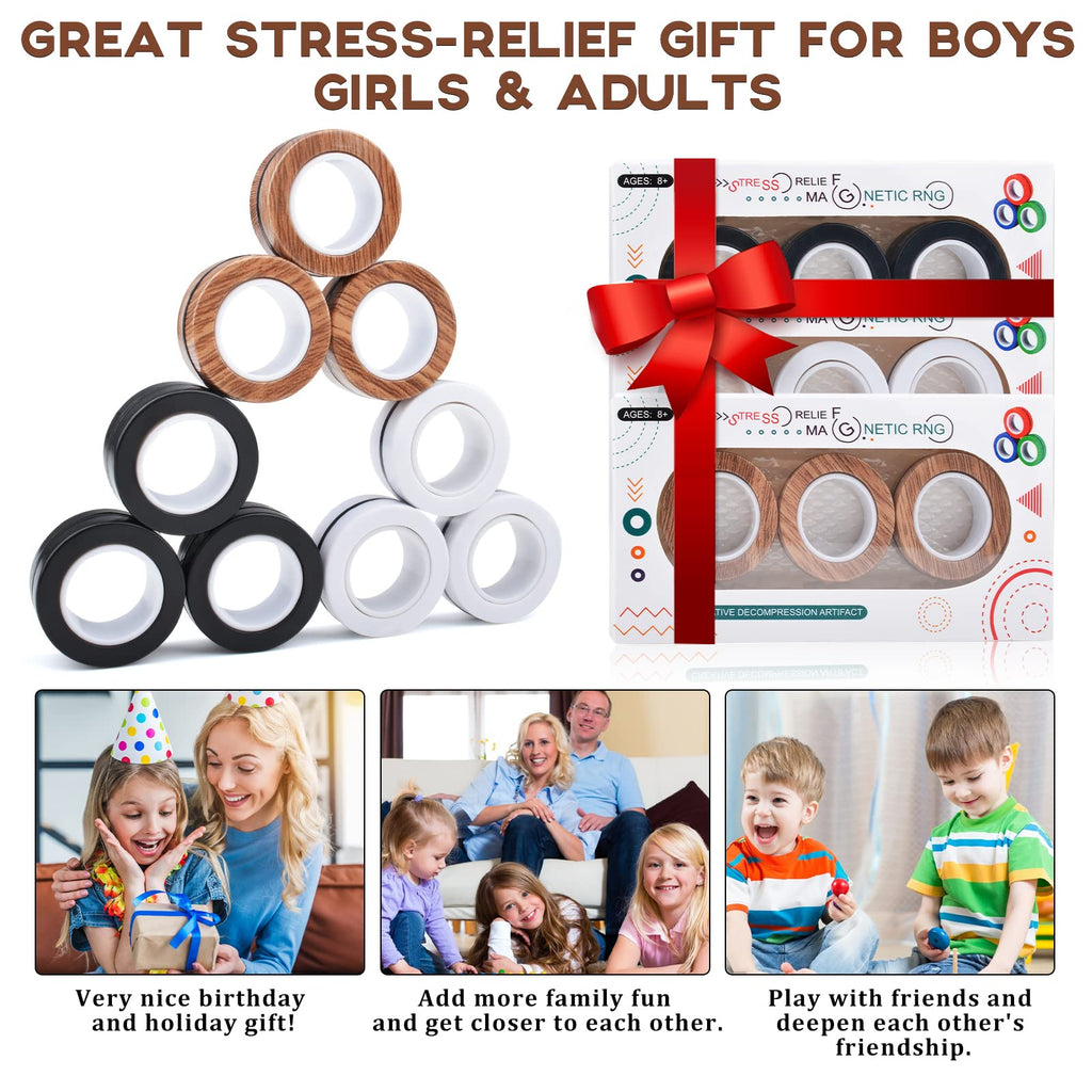 Cevioce 9-Piece Magnetic Ring Fidget Toy Set – Stress Relief Fidget Rings for ADHD, Anxiety, Focus – Gifts for Kids & Adults