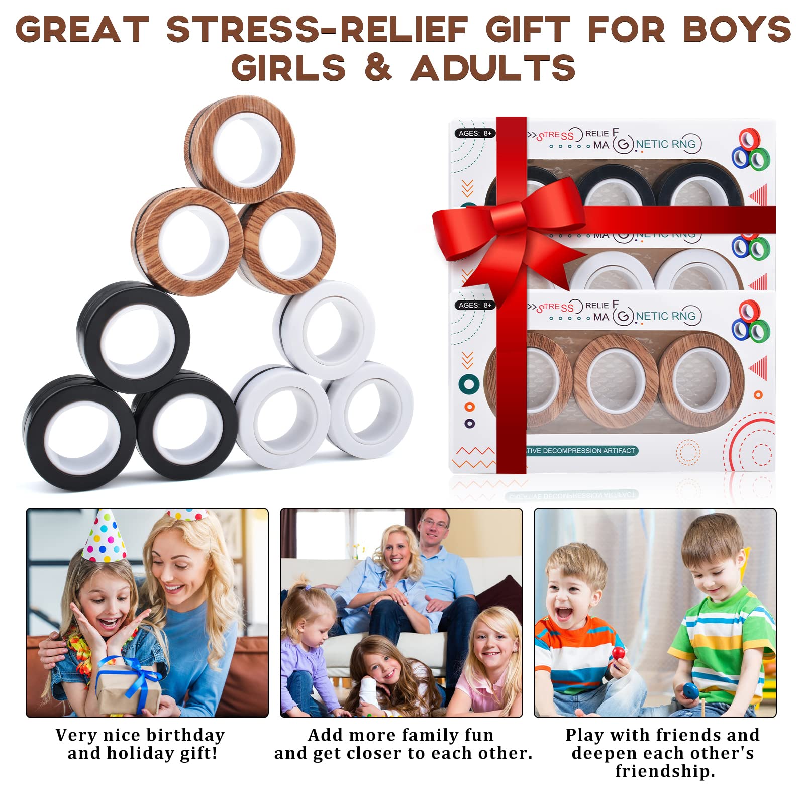 Cevioce 9-Piece Magnetic Ring Fidget Toy Set – Stress Relief Fidget Rings for ADHD, Anxiety, Focus – Gifts for Kids & Adults