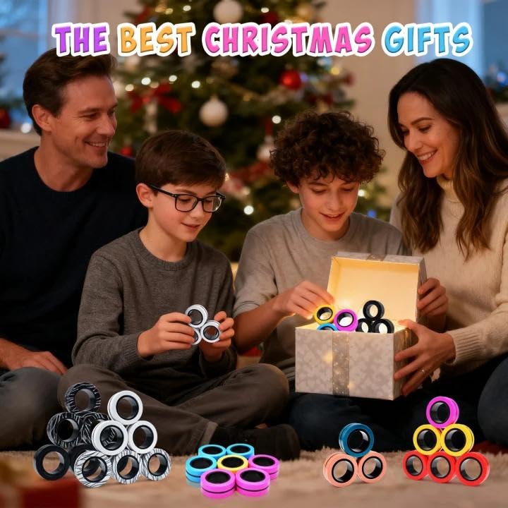 Cevioce 9-Piece Magnetic Ring Fidget Toy Set – Stress Relief Fidget Rings for ADHD, Anxiety, Focus – Gifts for Kids & Adults