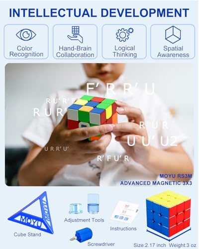 CFMOUR Magnetic Speed Cube 3x3 – 48 Magnets, MoYu RS3M Stickerless, Adjustable Tension, Brain Teaser Puzzle with Stand