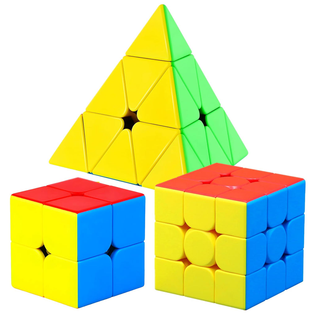 CFMOUR Speed Cube Set: 2x2, 3x3, and Pyramid – Stickerless ABS Puzzles for All Ages