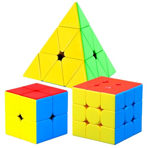 CFMOUR Speed Cube Set: 2x2, 3x3, and Pyramid – Stickerless ABS Puzzles for All Ages