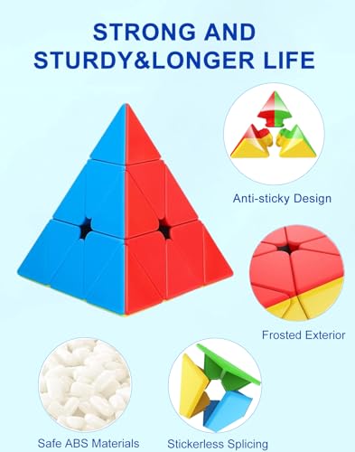 CFMOUR Speed Cube Set: 2x2, 3x3, and Pyramid – Stickerless ABS Puzzles for All Ages
