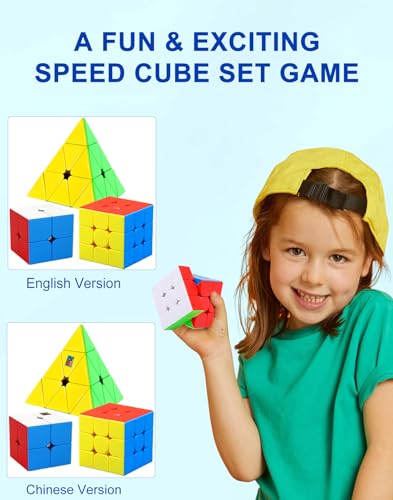 CFMOUR Speed Cube Set: 2x2, 3x3, and Pyramid – Stickerless ABS Puzzles for All Ages