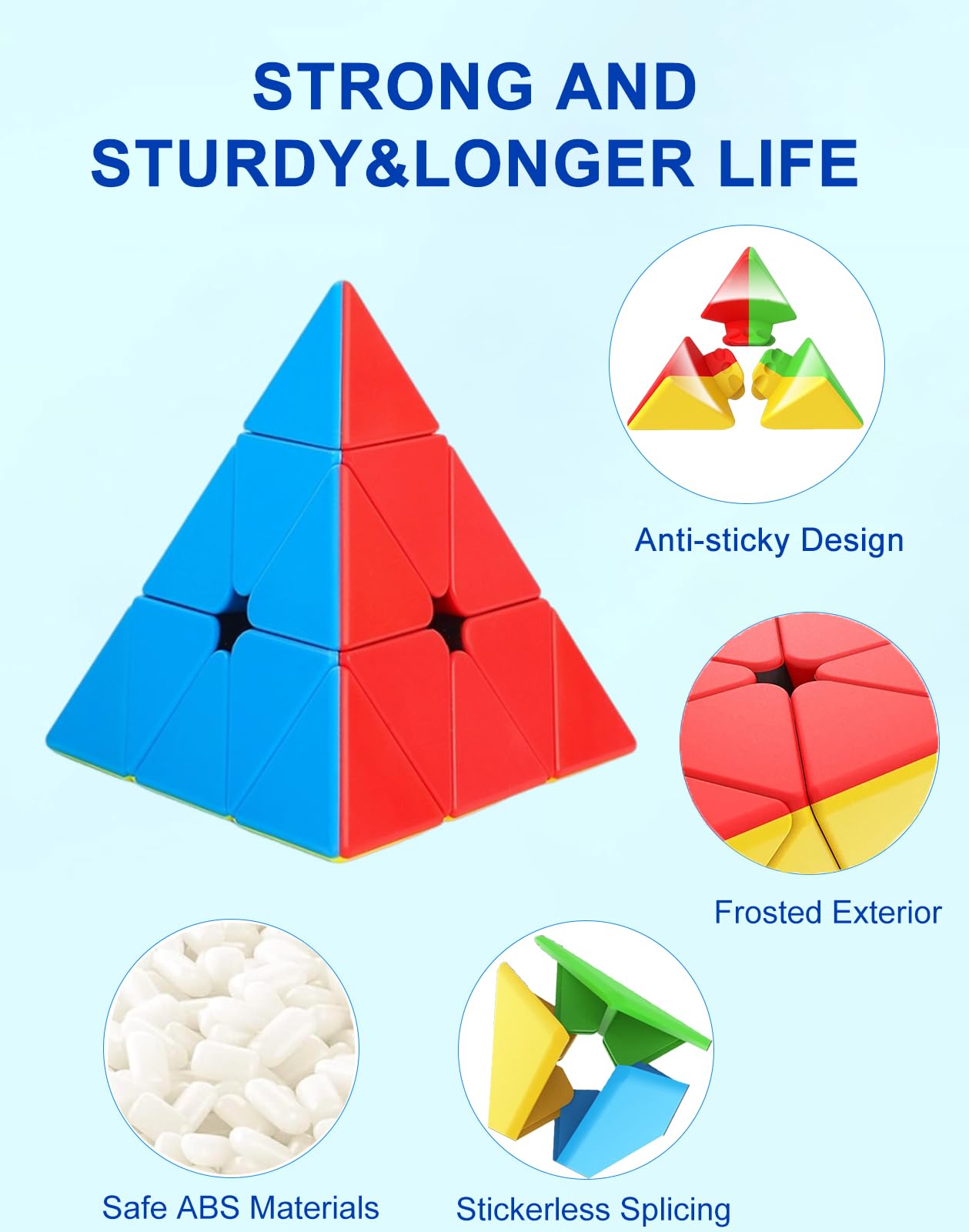 CFMOUR Speed Cube Set: 2x2, 3x3, and Pyramid – Stickerless ABS Puzzles for All Ages