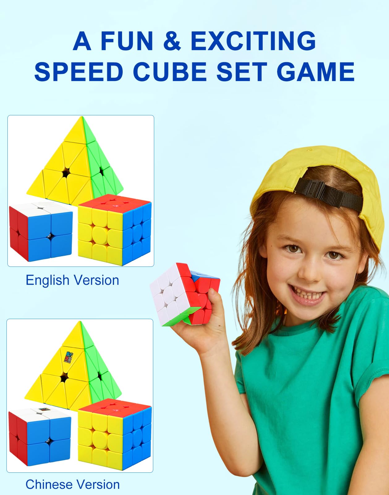 CFMOUR Speed Cube Set: 2x2, 3x3, and Pyramid – Stickerless ABS Puzzles for All Ages