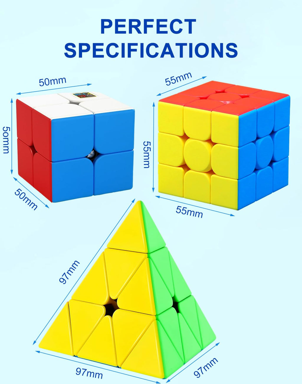 CFMOUR Speed Cube Set: 2x2, 3x3, and Pyramid – Stickerless ABS Puzzles for All Ages