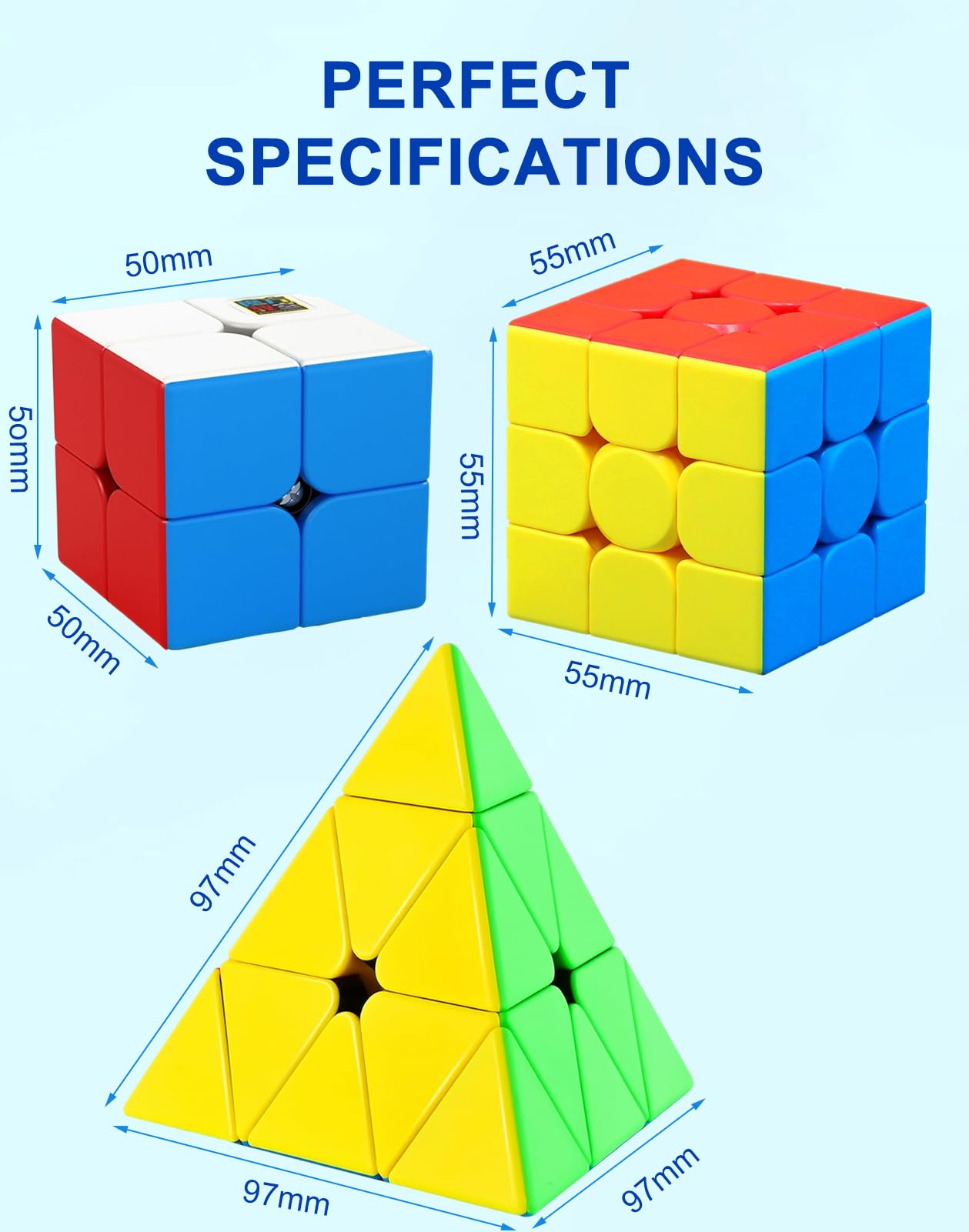 CFMOUR Speed Cube Set: 2x2, 3x3, and Pyramid – Stickerless ABS Puzzles for All Ages