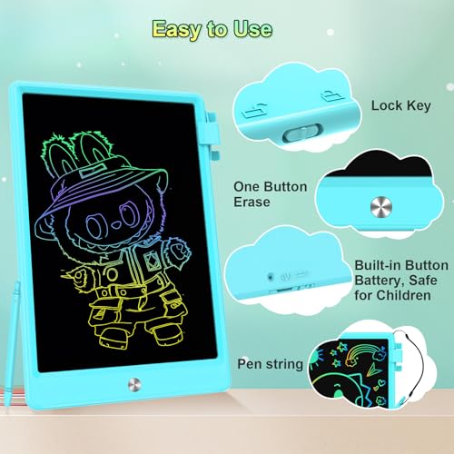 CHAFEGY 10.5 Inch LCD Writing Tablet for Kids - Colorful Doodle Board, Erasable Drawing Pad, Gift for Ages 3-8 (Blue)