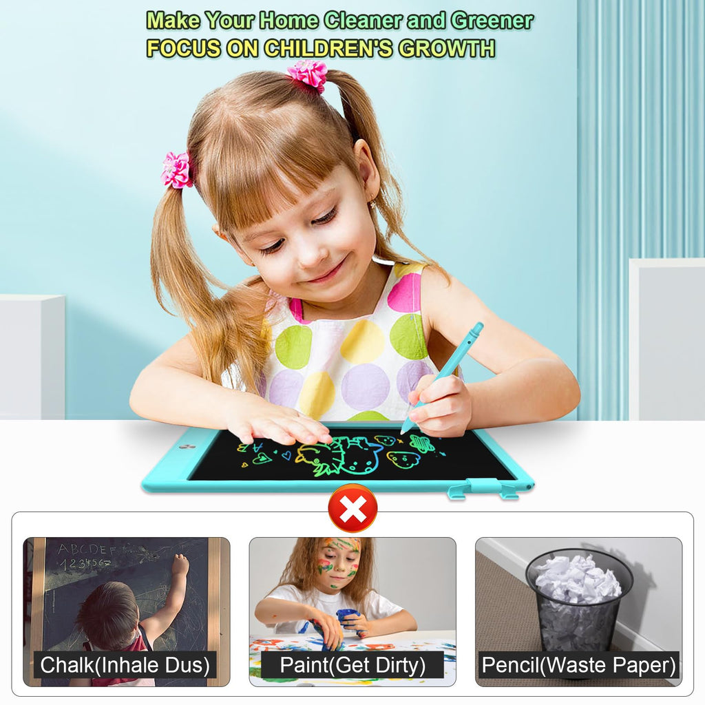 CHAFEGY 10.5 Inch LCD Writing Tablet for Kids - Colorful Doodle Board, Erasable Drawing Pad, Gift for Ages 3-8 (Blue)