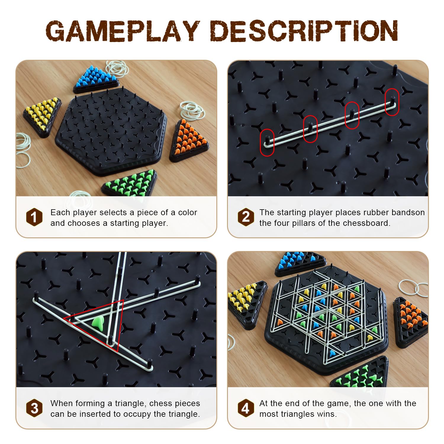 Chain Triangle Chess Game – Triggle Board Game for Family Game Night (Medium) – 2-4 Players