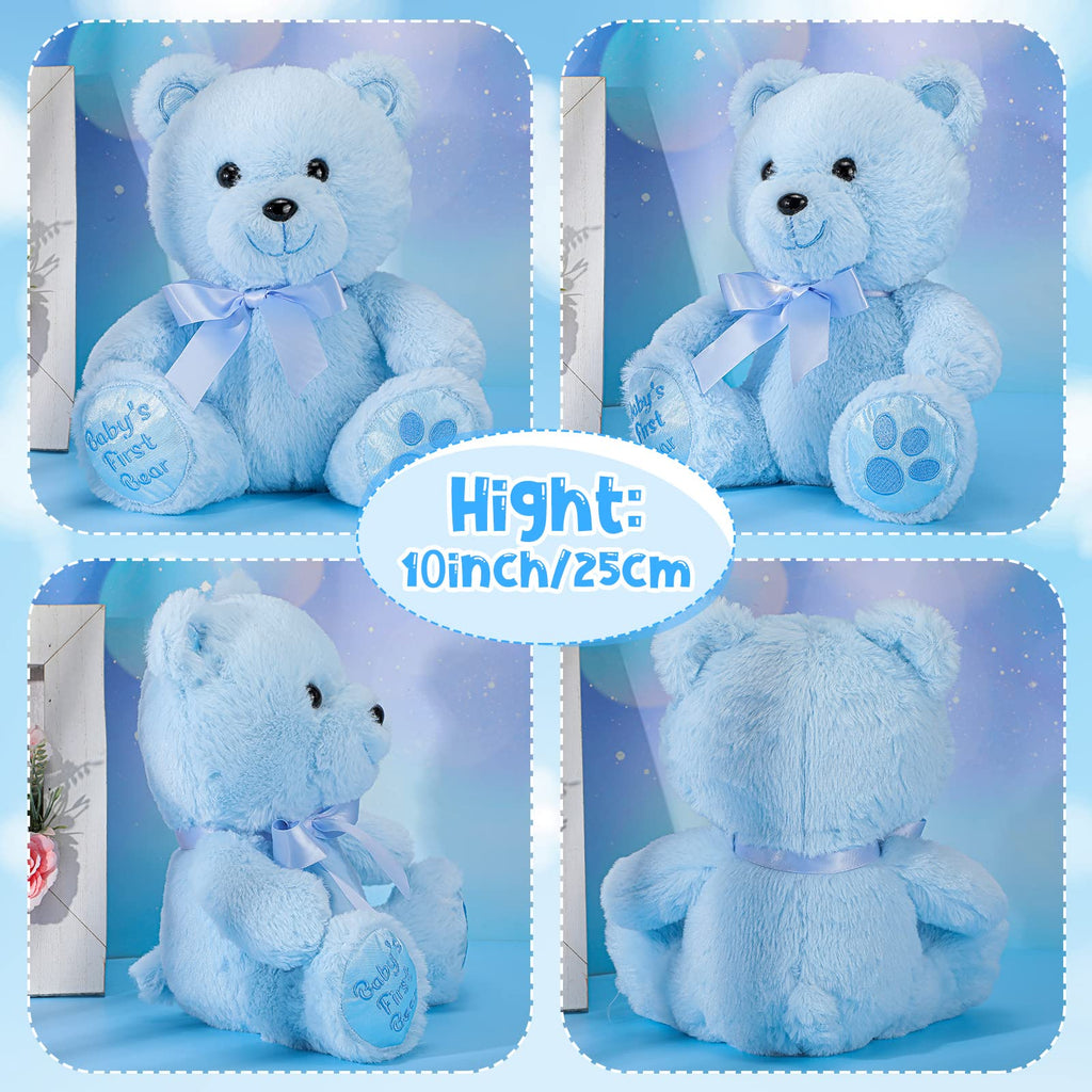 Chalyna 10 Inch Stuffed Bear Plush Toy - Soft Blue Teddy for Baby Shower & Birthday Gifts