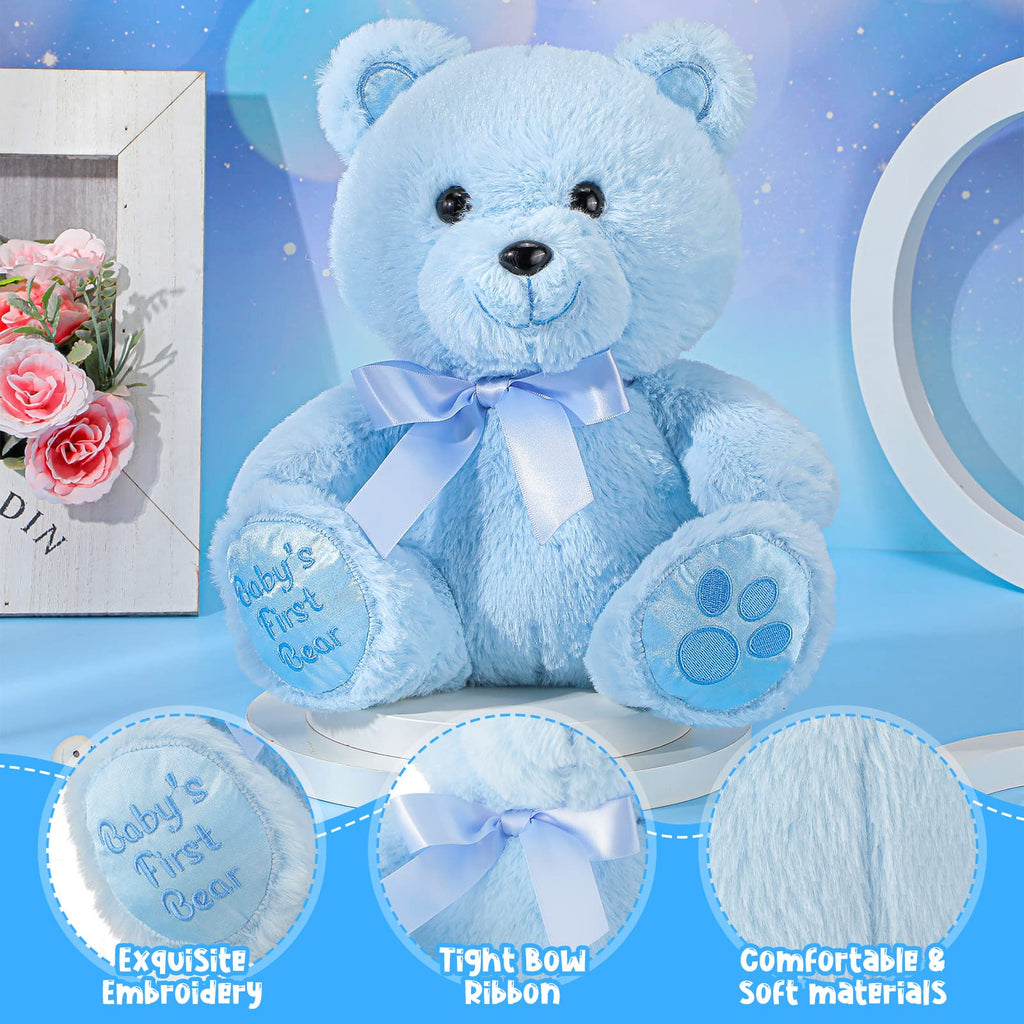 Chalyna 10 Inch Stuffed Bear Plush Toy - Soft Blue Teddy for Baby Shower & Birthday Gifts