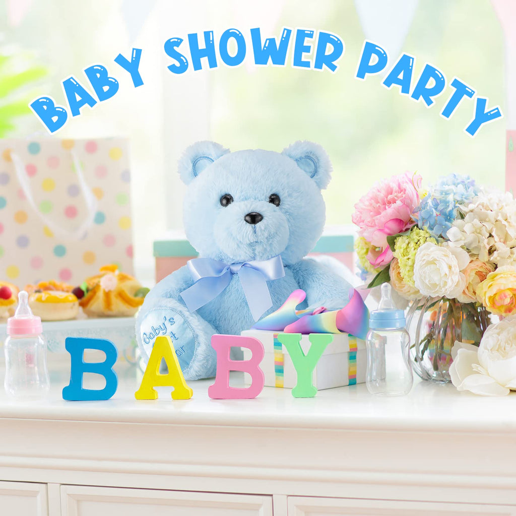Chalyna 10 Inch Stuffed Bear Plush Toy - Soft Blue Teddy for Baby Shower & Birthday Gifts
