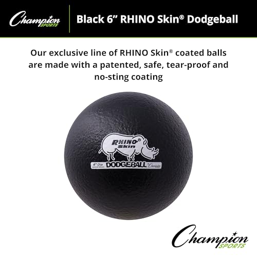 Champion Sports Rhino Skin Low Bounce Dodgeball - Soft Foam, Tear-Resistant, Black - All Ages