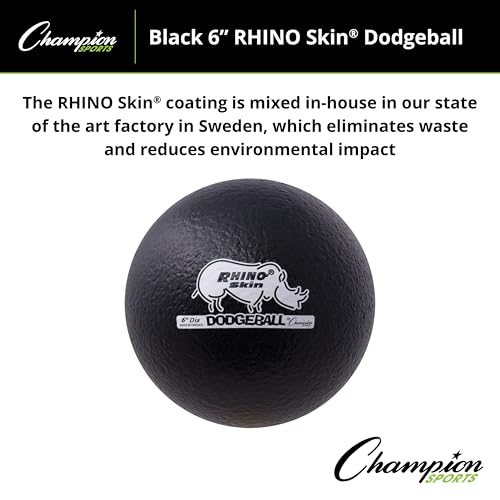 Champion Sports Rhino Skin Low Bounce Dodgeball - Soft Foam, Tear-Resistant, Black - All Ages