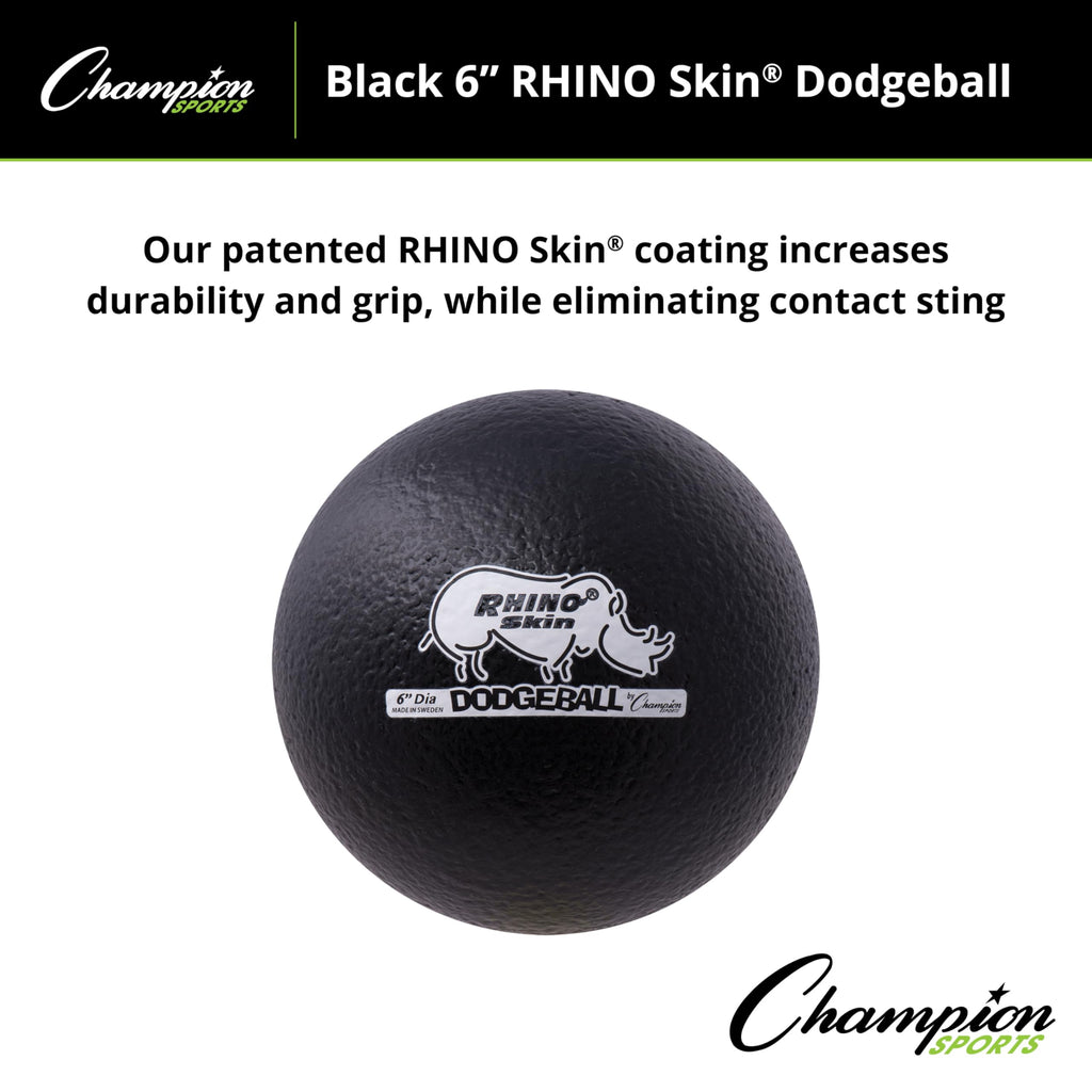 Champion Sports Rhino Skin Low Bounce Dodgeball - Soft Foam, Tear-Resistant, Black - All Ages