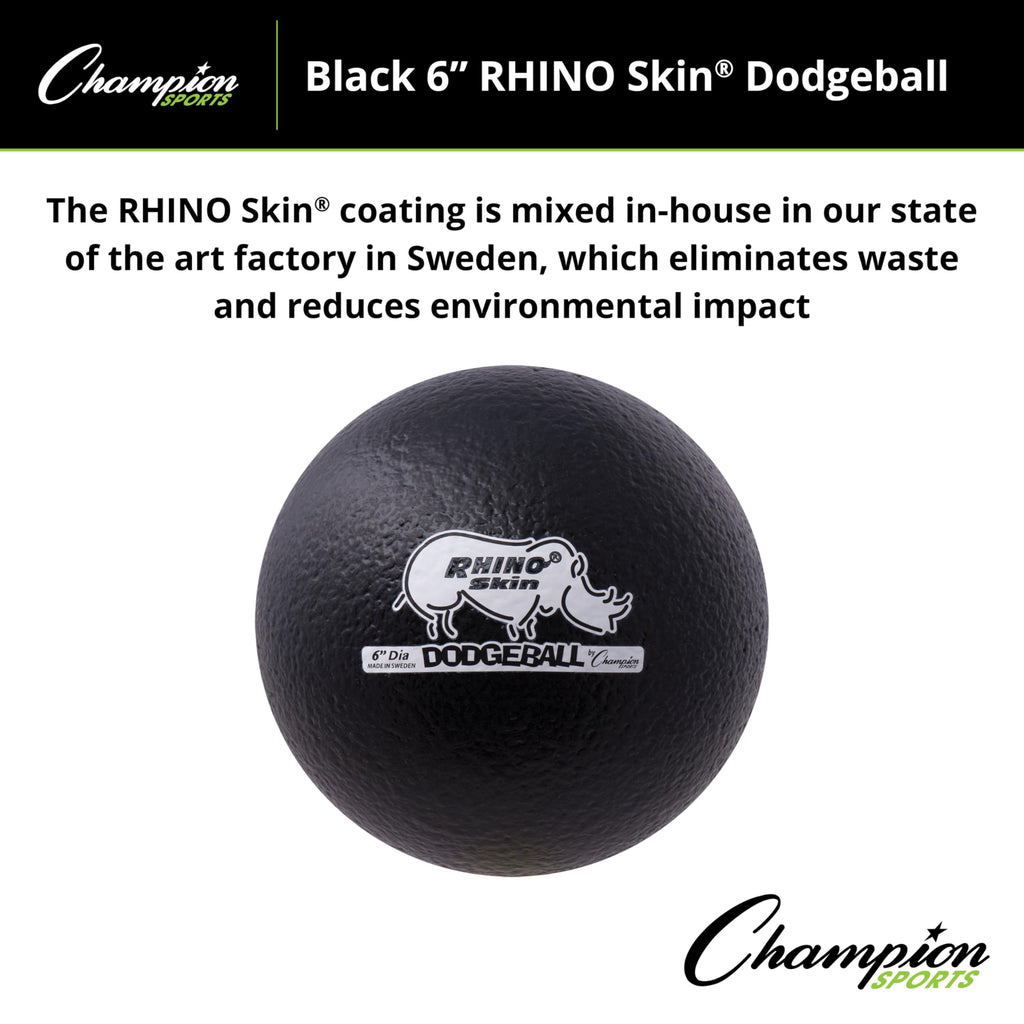Champion Sports Rhino Skin Low Bounce Dodgeball - Soft Foam, Tear-Resistant, Black - All Ages