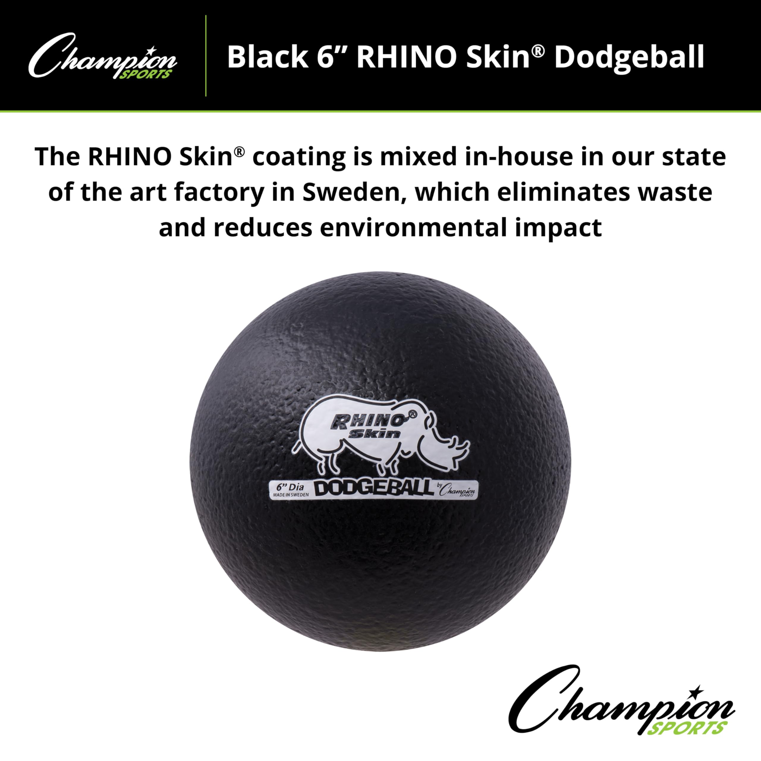 Champion Sports Rhino Skin Low Bounce Dodgeball - Soft Foam, Tear-Resistant, Black - All Ages