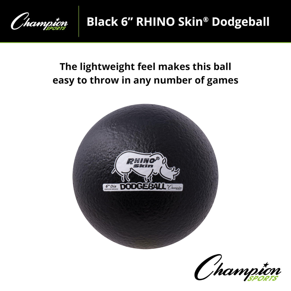 Champion Sports Rhino Skin Low Bounce Dodgeball - Soft Foam, Tear-Resistant, Black - All Ages