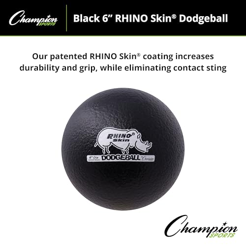 Champion Sports Rhino Skin Low Bounce Dodgeball - Soft Foam, Tear-Resistant, Black - All Ages