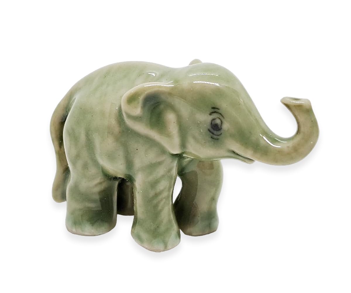 ChangThai Design Tiny 1-Inch Light Gray Baby Elephant Figurine - Hand-Painted Ceramic Miniature Collectible