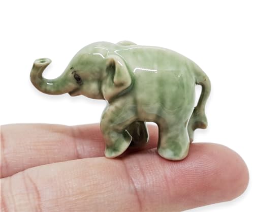 ChangThai Design Tiny 1-Inch Light Gray Baby Elephant Figurine - Hand-Painted Ceramic Miniature Collectible