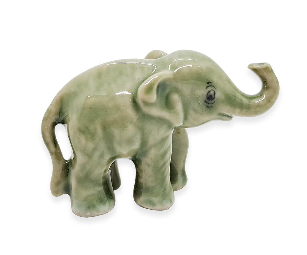 ChangThai Design Tiny 1-Inch Light Gray Baby Elephant Figurine - Hand-Painted Ceramic Miniature Collectible