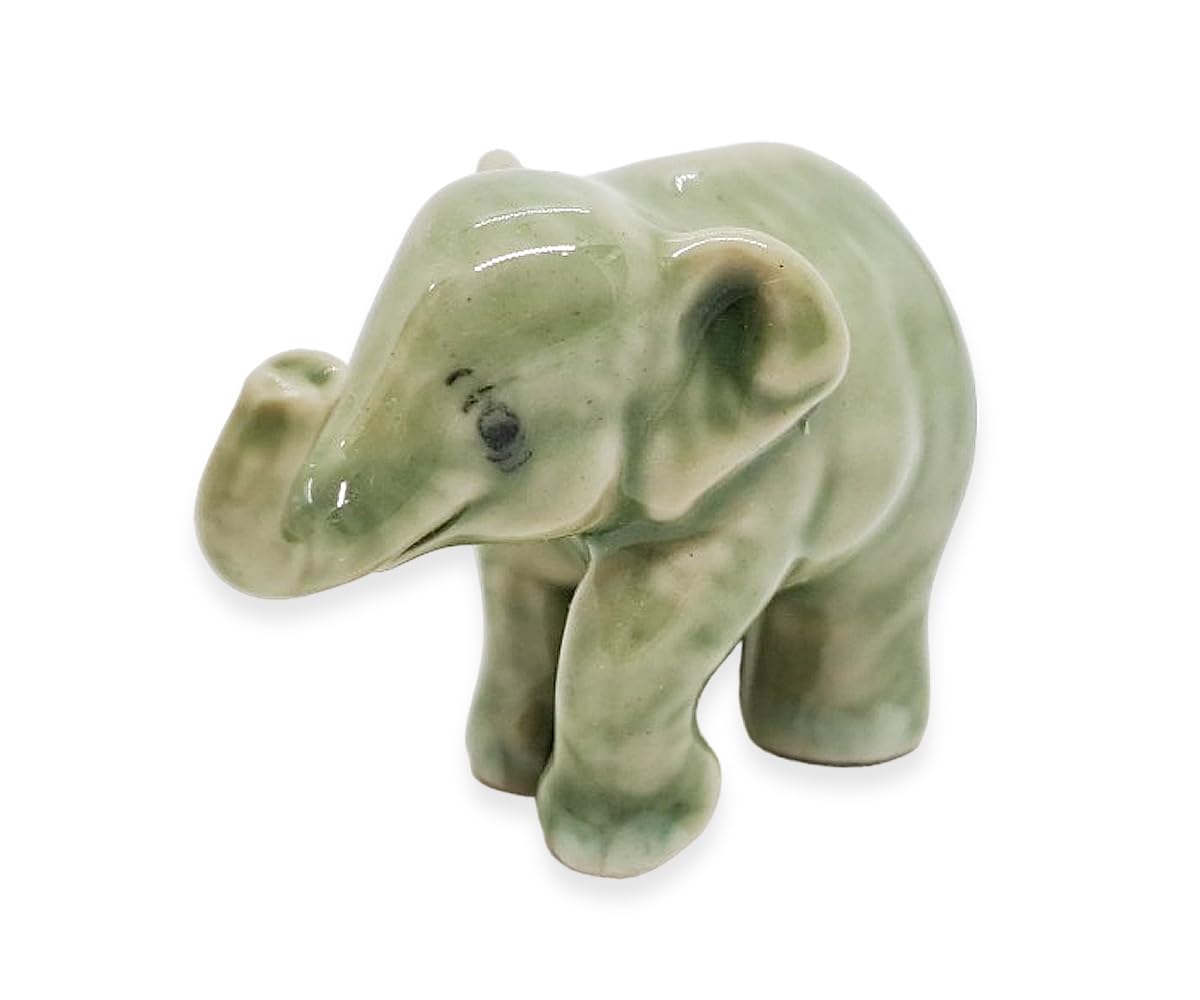 ChangThai Design Tiny 1-Inch Light Gray Baby Elephant Figurine - Hand-Painted Ceramic Miniature Collectible