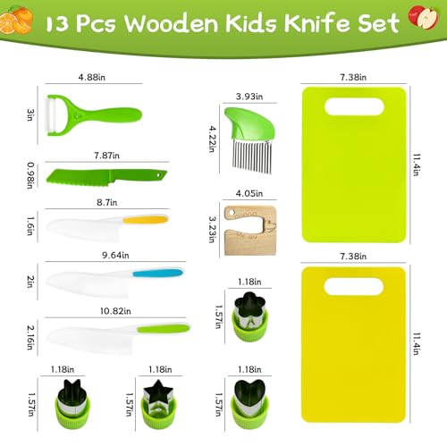 Chanking 13-Piece Kids Safe Knife Set for Real Cooking - Montessori Kitchen Tools for Toddlers Ages 4+