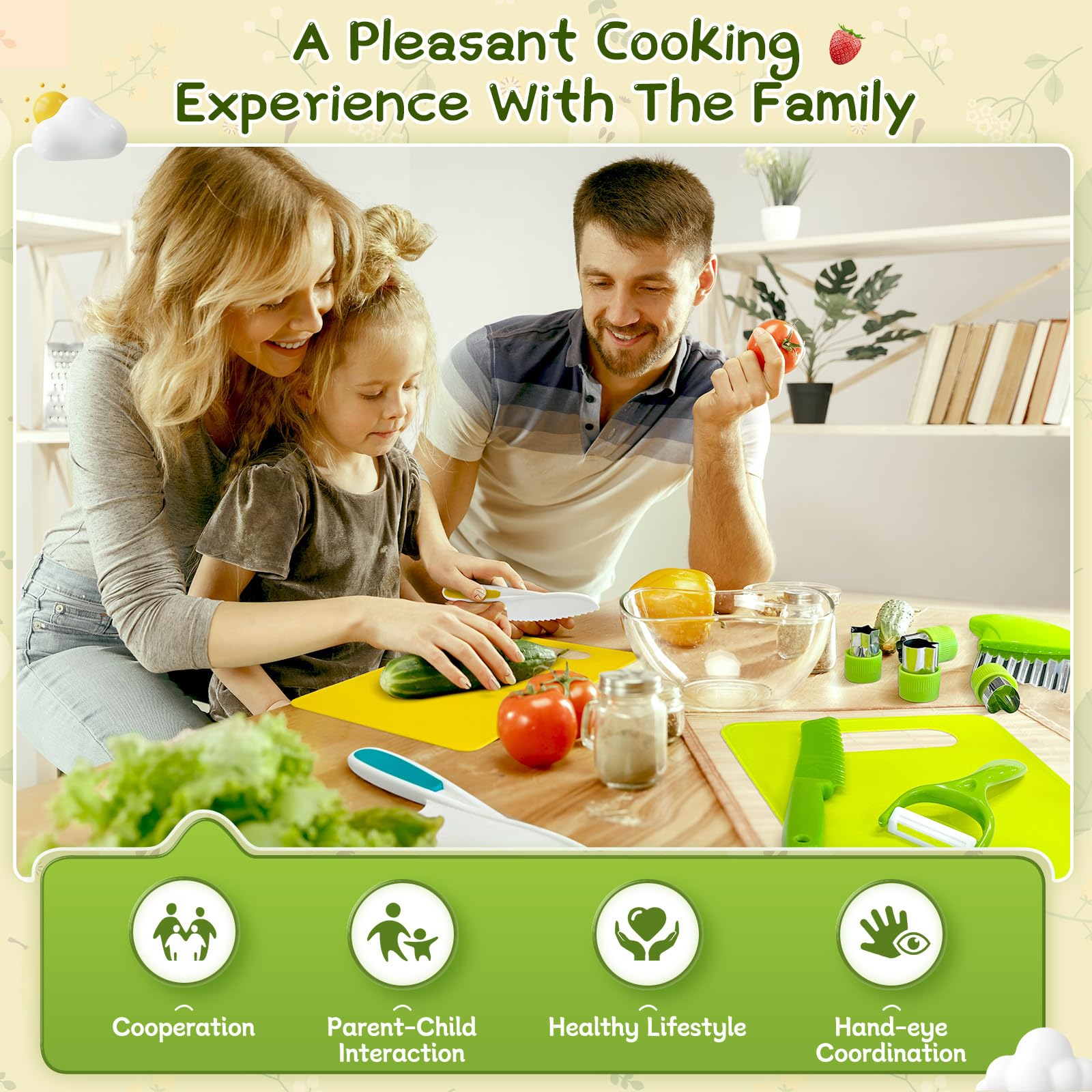 Chanking 13-Piece Kids Safe Knife Set for Real Cooking - Montessori Kitchen Tools for Toddlers Ages 4+
