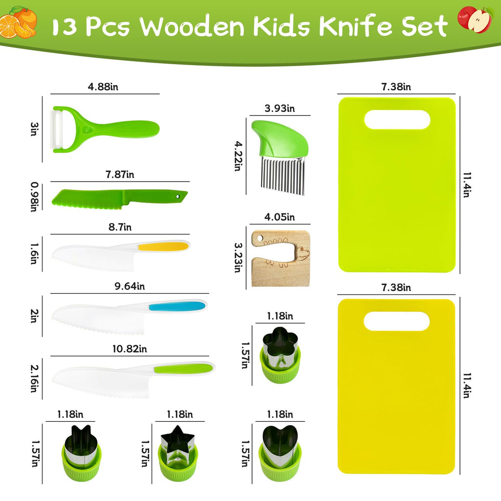 Chanking 13-Piece Kids Safe Knife Set for Real Cooking - Montessori Kitchen Tools for Toddlers Ages 4+