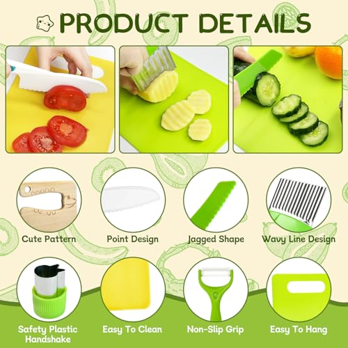 Chanking 13-Piece Kids Safe Knife Set for Real Cooking - Montessori Kitchen Tools for Toddlers Ages 4+