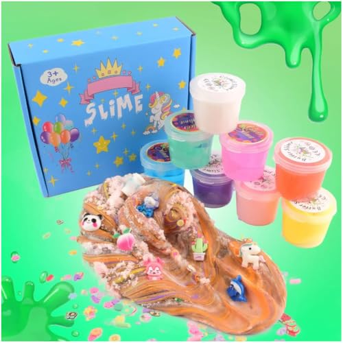 Chaoduodan 8 Pack Slime Set: 3 Butter, 3 Clear, 2 Cloud Slimes for Kids Party Favors and Stress Relief