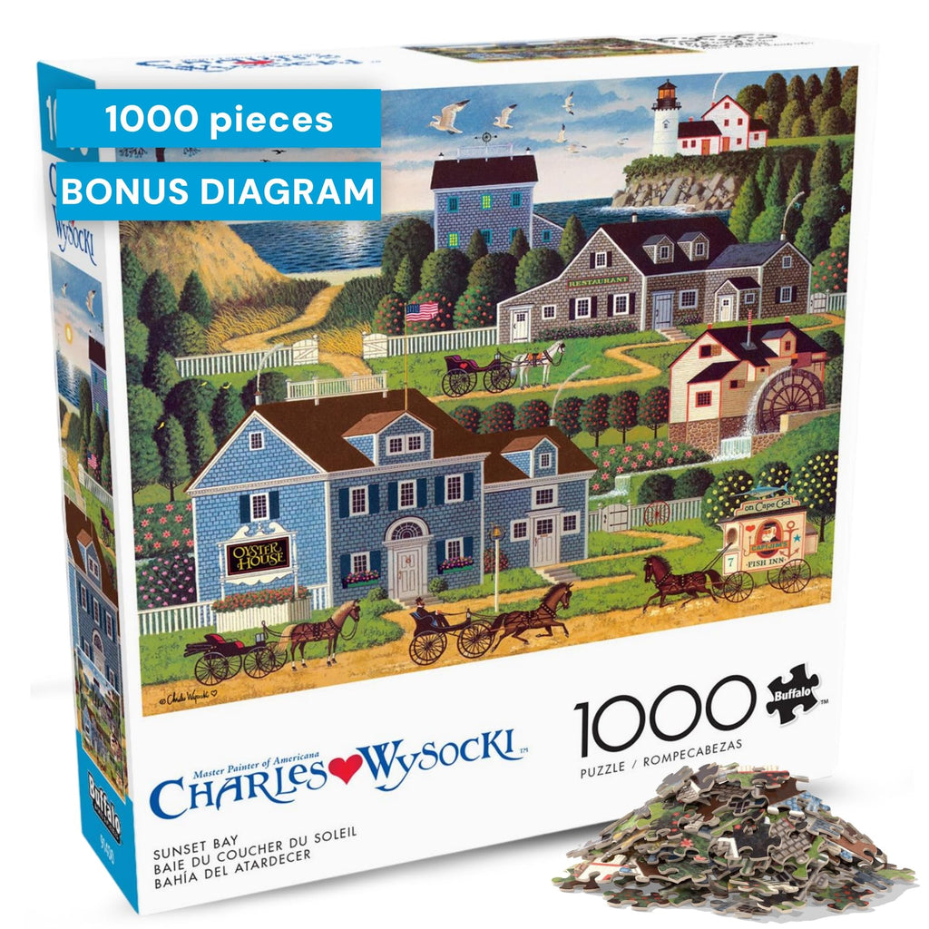 Charles Wysocki Sunset Bay 1000-Piece Jigsaw Puzzle – Buffalo Games, Perfect Snap Fit, 26.75x19.75 in