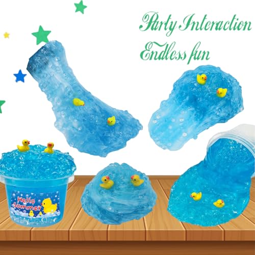 Charming Blue Crunchy Fishbowl Bead Slime - Super Soft Non-Sticky Stress Toy for Kids Ages 6+ Birthday Party Favor Christmas Stocking Stuffer