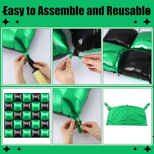Charnoel 25 Pack Green and Black Square Foil Balloons for Video Game Party Decor