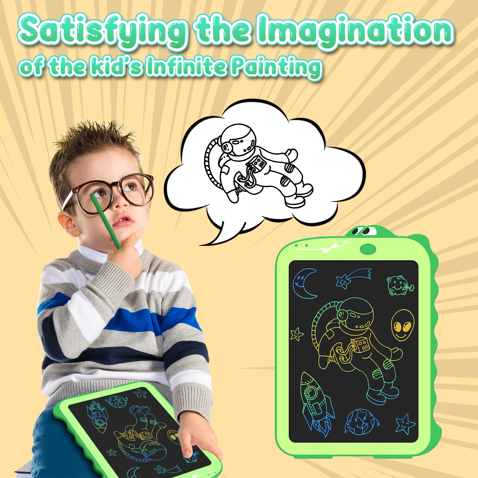 CHEERFUN 8.5" LCD Writing Tablet for Kids - Dinosaur Toddler Drawing Board, Educational Toys for Boys Girls Ages 3-8