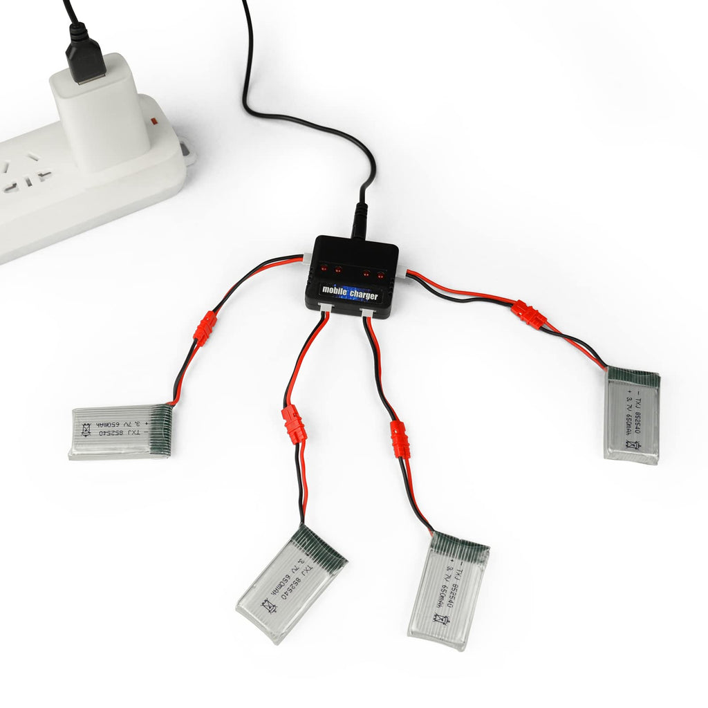 Cheerwing 4-Pack 3.7V 650mAh Batteries with 4-in-1 Charger for Syma X5SW-V3 (2021 New Version)