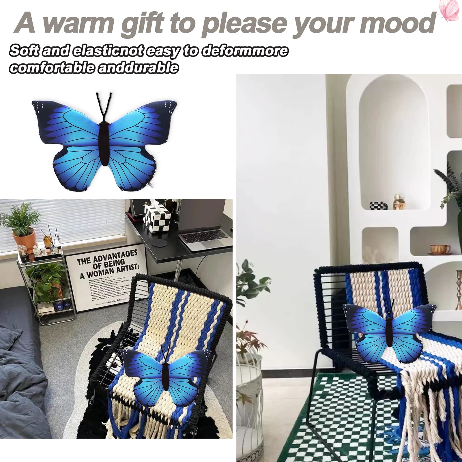 CHELEI2019 Blue Butterfly Plush Pillow – 15.7 Inch Soft Stuffed Animal Toy for Kids and Decoration