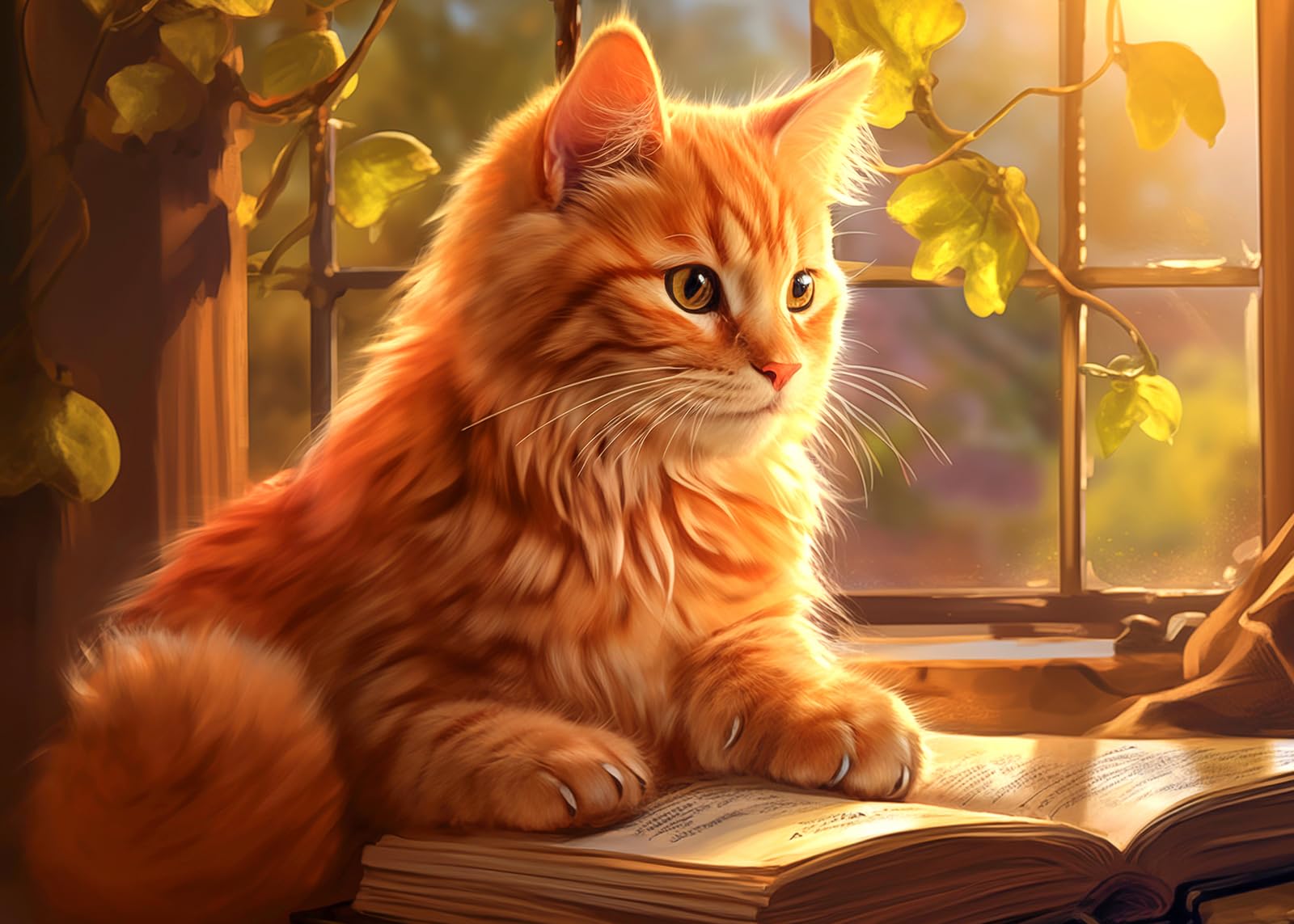 CHengQiSM 1000 Piece Cat Puzzle for Adults – Reading Cat Jigsaw, Cozy Retreat, 27.5x19.7 Inches