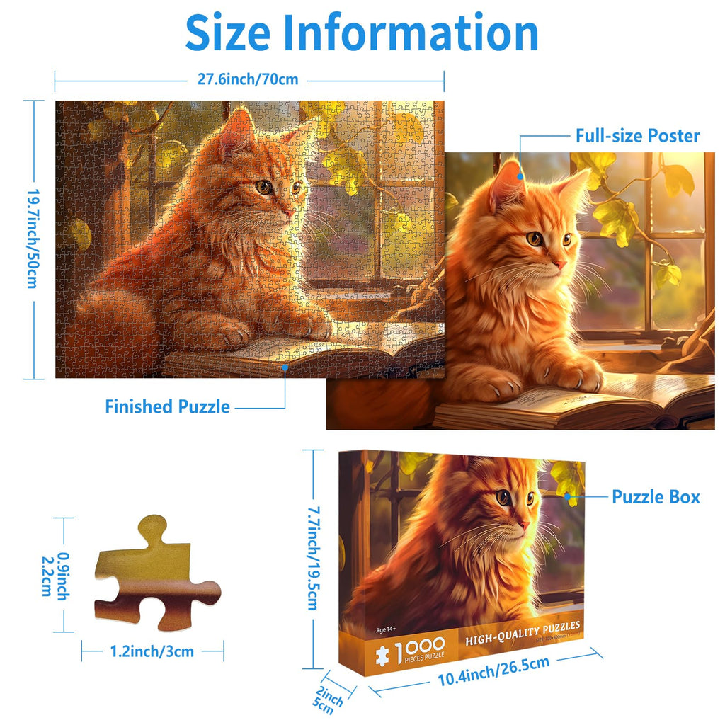 CHengQiSM 1000 Piece Cat Puzzle for Adults – Reading Cat Jigsaw, Cozy Retreat, 27.5x19.7 Inches