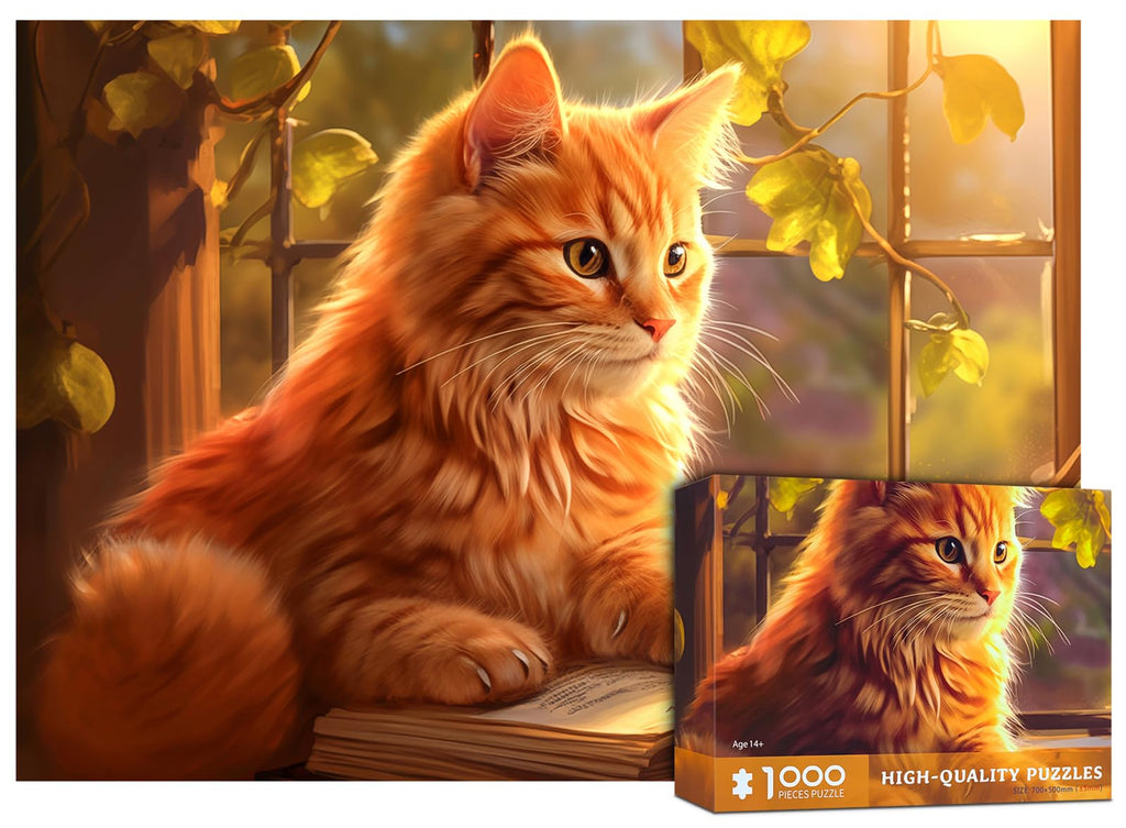 CHengQiSM 1000 Piece Cat Puzzle for Adults – Reading Cat Jigsaw, Cozy Retreat, 27.5x19.7 Inches