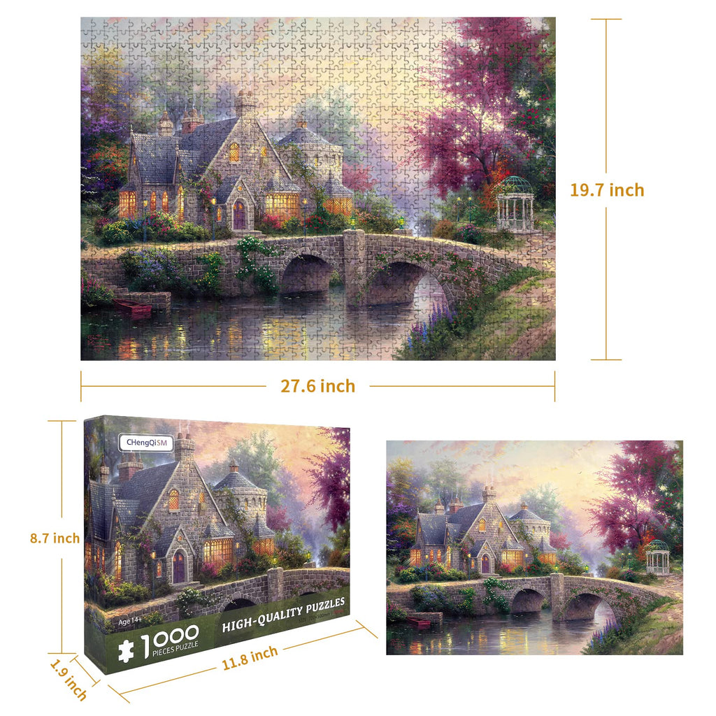 CHengQiSM 1000 Piece Jigsaw Puzzle for Adults – Country House Spring Landscape, Premium Recycled Cardboard, Anti-Glare, 26.75x19.75in