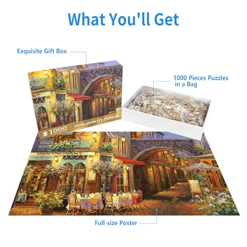CHengQiSM 1000 Piece Venice Street Puzzle – Blooming Streets Jigsaw with Poster