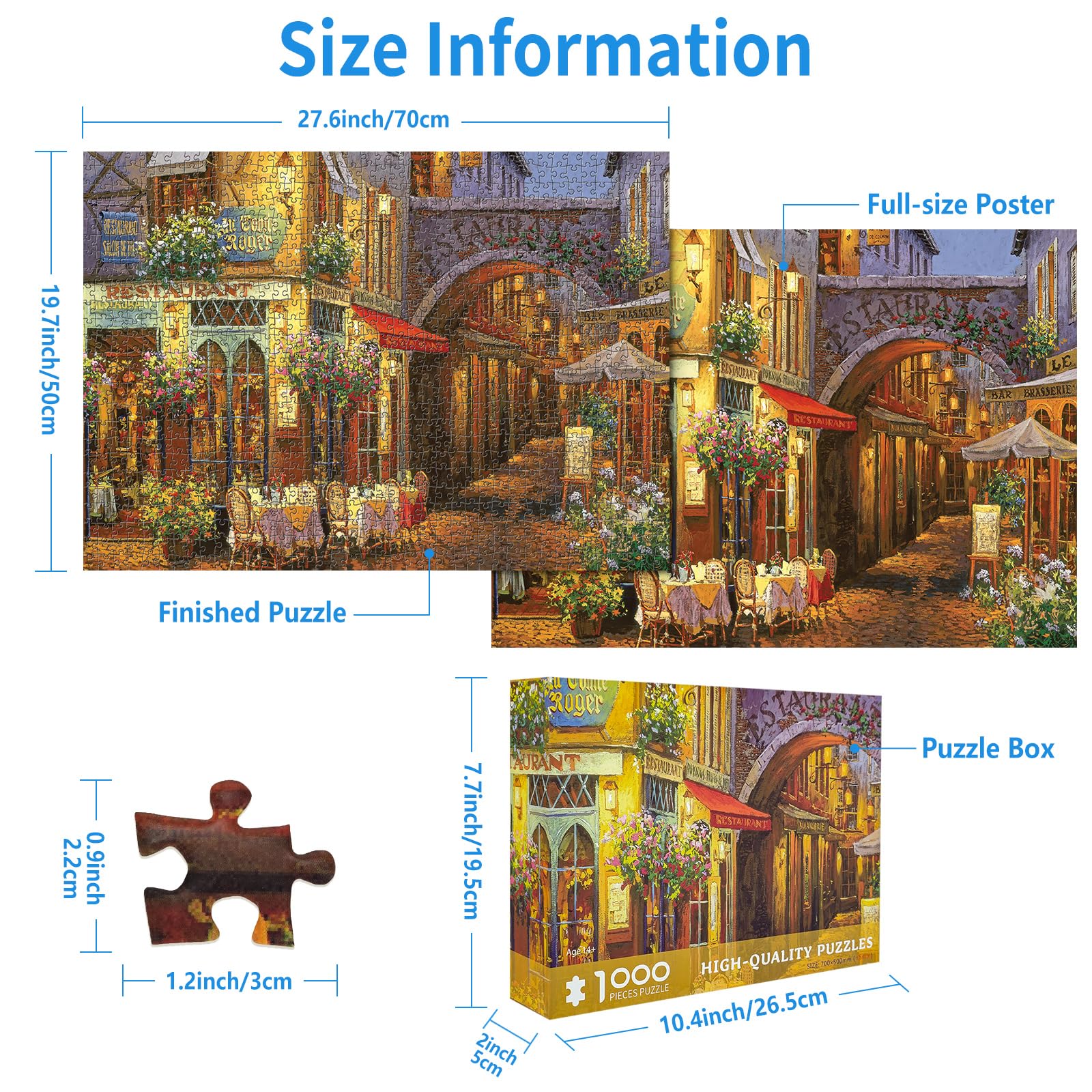 CHengQiSM 1000 Piece Venice Street Puzzle – Blooming Streets Jigsaw with Poster