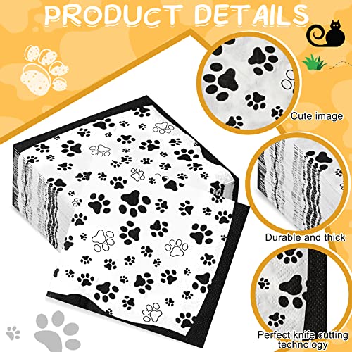 CHENGU 100-Pack Paw Print Napkins 5x5 Inch 2-Ply Paper Party Napkins for Animal Themed Birthdays, Western Parties (Black)